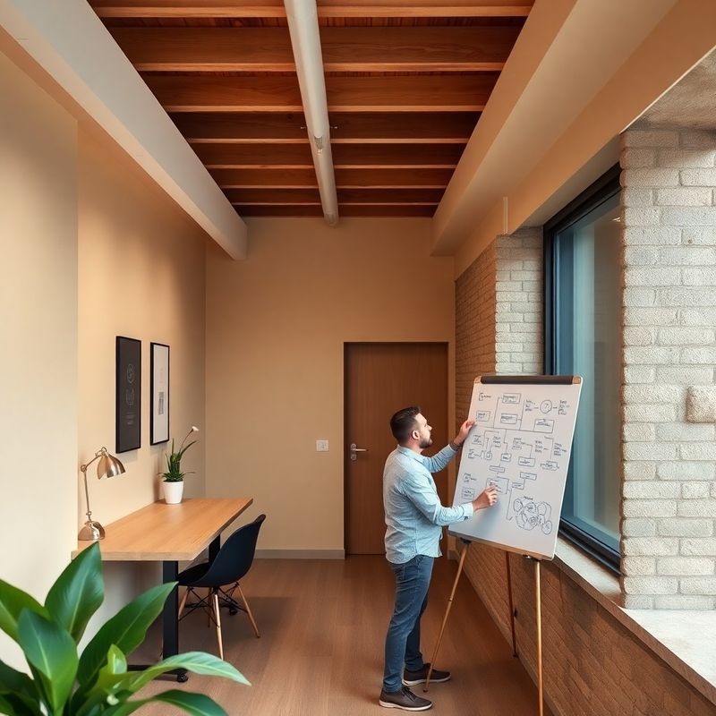 Two engineers collaborating at a whiteboard covered in data flow diagrams in a Waterford quayside office