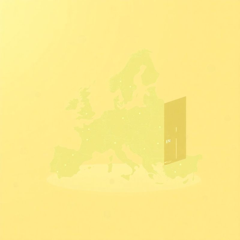 Abstract technical illustration of EU data infrastructure topology in sand and olive tones